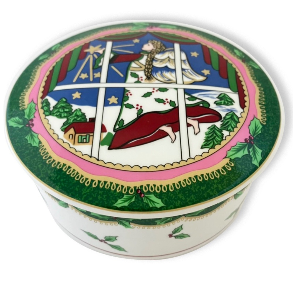 Angelica 4" Round Box & Lid by MIKASA, Christmas Holiday Storage Box